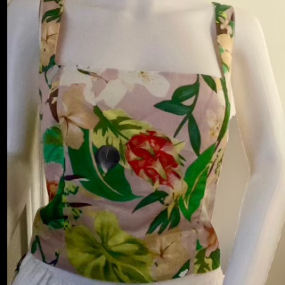 Antonio Melani Floral T-Straped Crop Top w/Square Neckline Sz 12 100% Cotton NWT